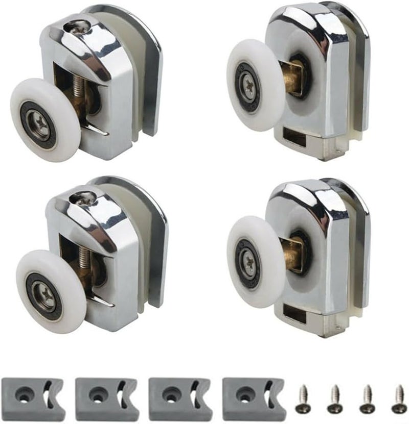 بكرات باب دش من سبائك الزنك 4 قطع عجلات نايلون 25 مم قابلة للتعديل من الأعلى محملة بنابض من الأسفل - Image 2